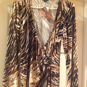Elegant Women's Brown and Black Wrap Blouse